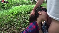 Babe deep sucking big cock in the forest